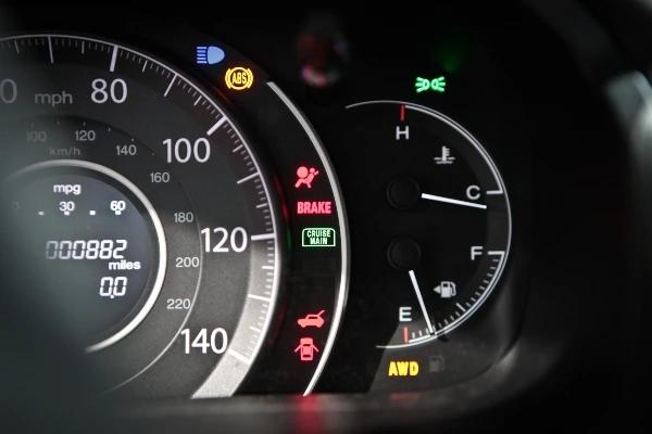 Dashboard showing car warning lights