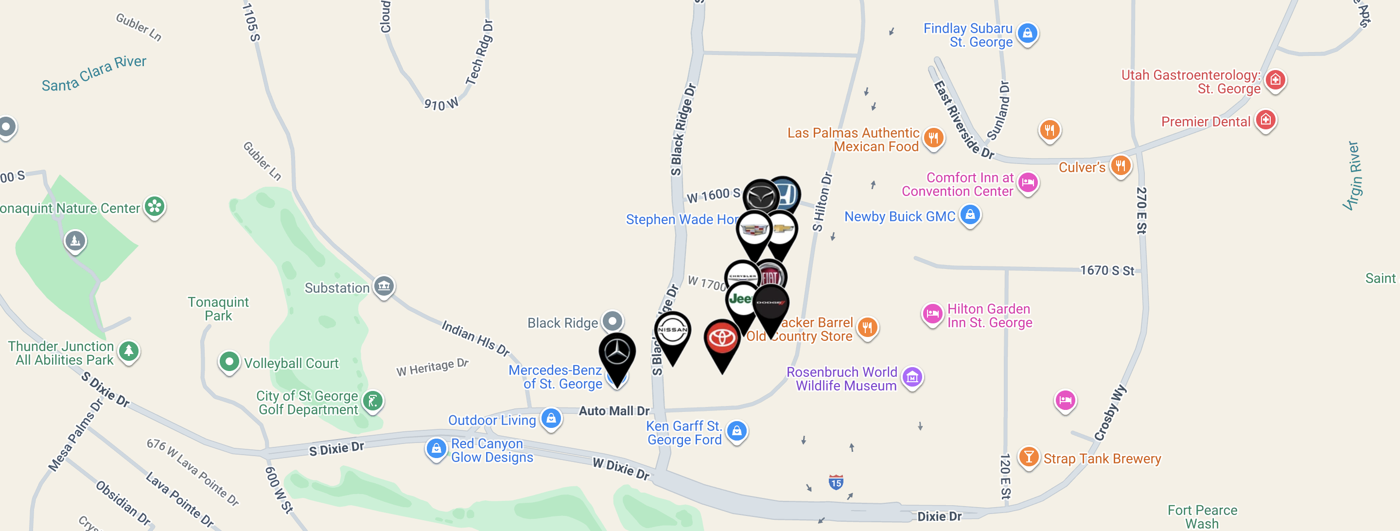 Map showing all dealership locations